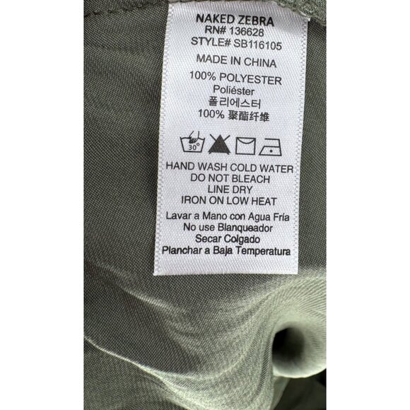 Naked Zebra Olive Green Button-Up Drawstring Waist Blouse With Pockets & 3/4 Sle - Picture 6 of 6